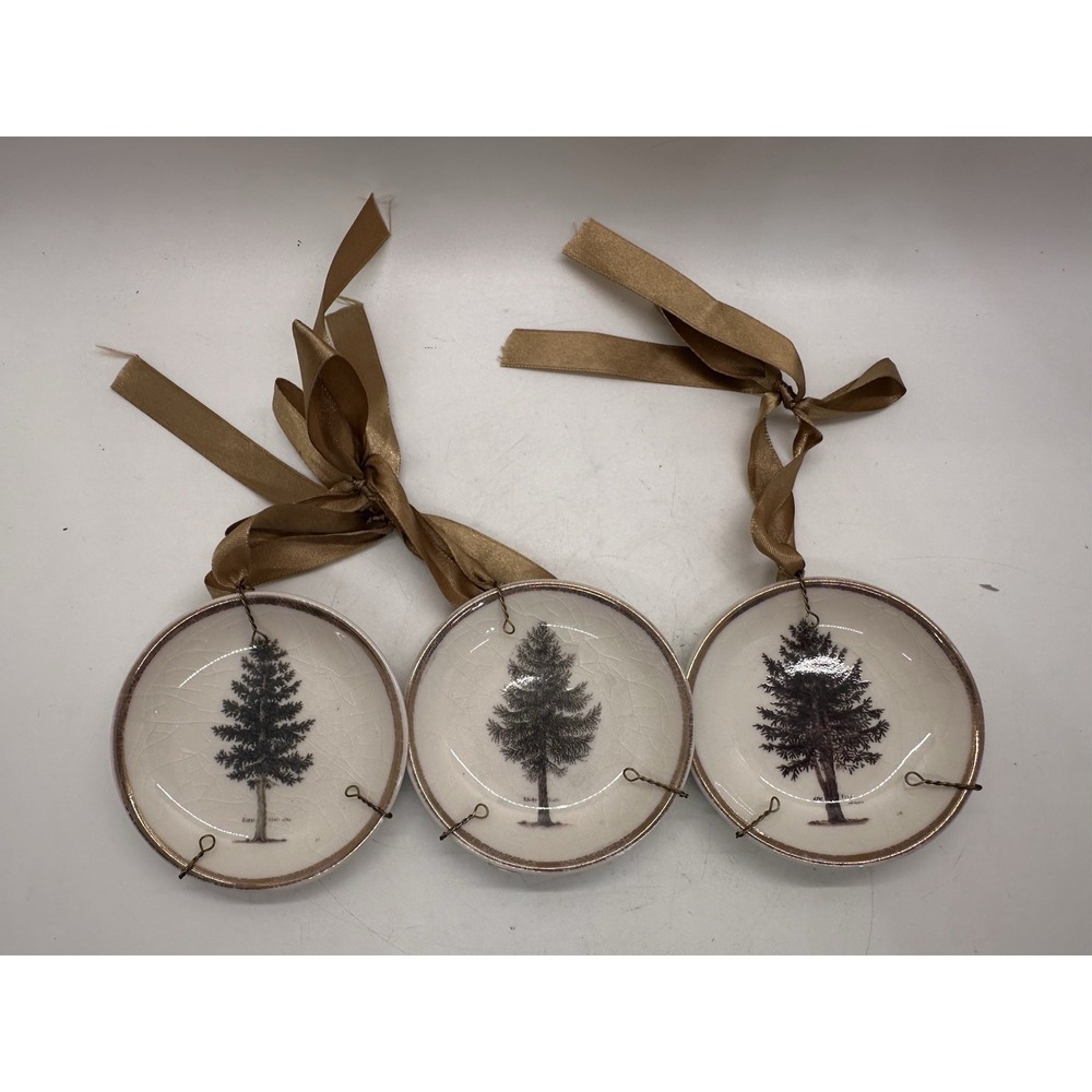 Mary Carol Tree Plate Ornaments Set 3 Rustic Farmhouse Ceramic Hanging (lot 4)